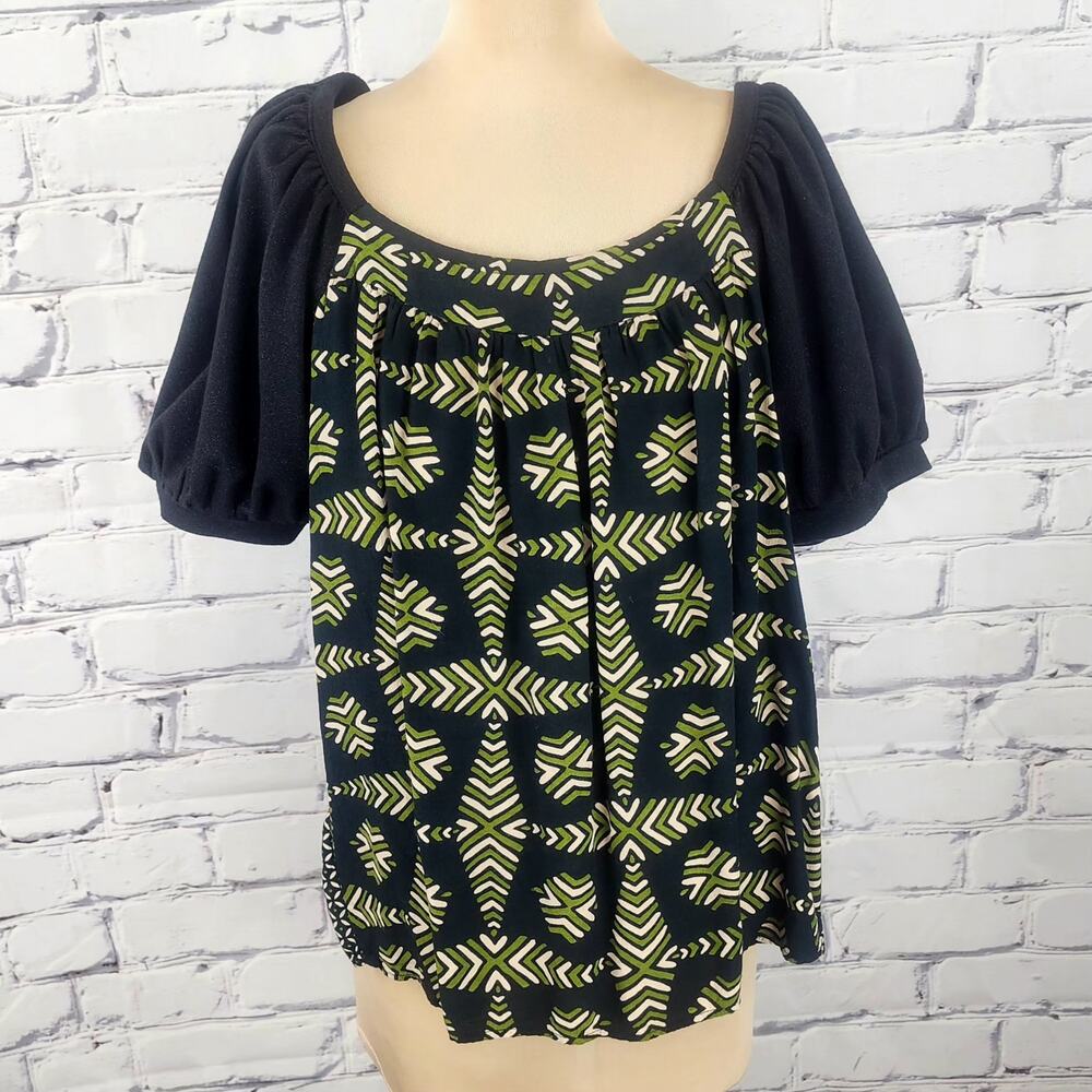Maeve by Anthropologie Catania Top Womens L Puffed Sleeve Peasant  Cottagecore